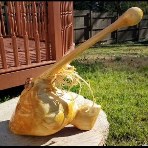Hand Carved Tree Log Wood Angler Fish Sculpture - Picture 2 of 6